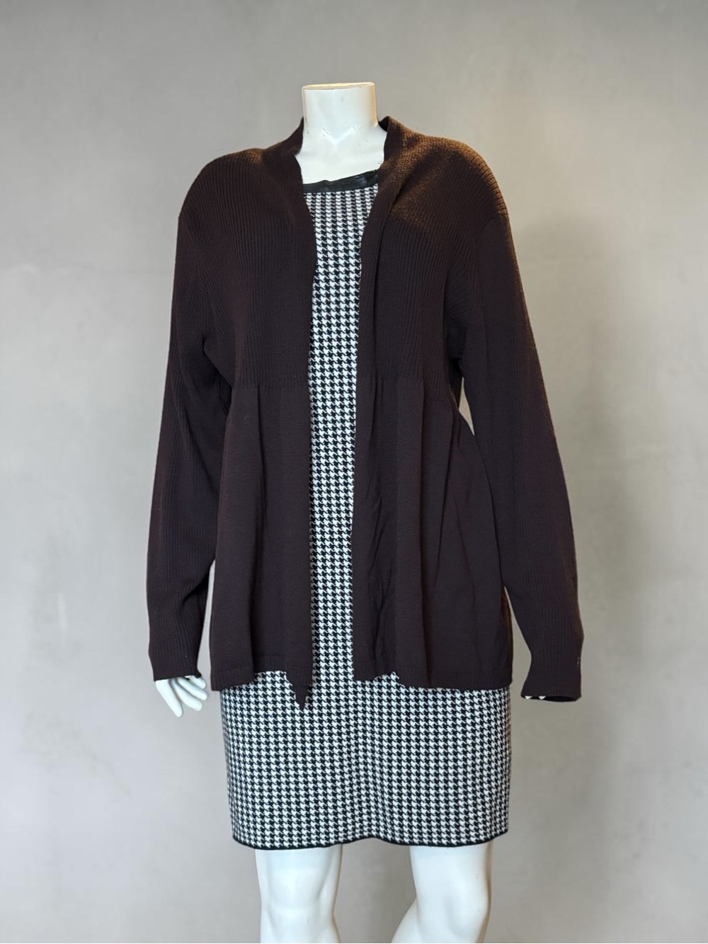 Eileen Fisher 100% Wool Open Front Cardigan Sweater Chocolate Brown Size 2X